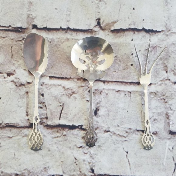Lunt Silver Chippendale 1910 Fork Spoon Knife Serving Set Art Deco Flatware VTG - Picture 1 of 8